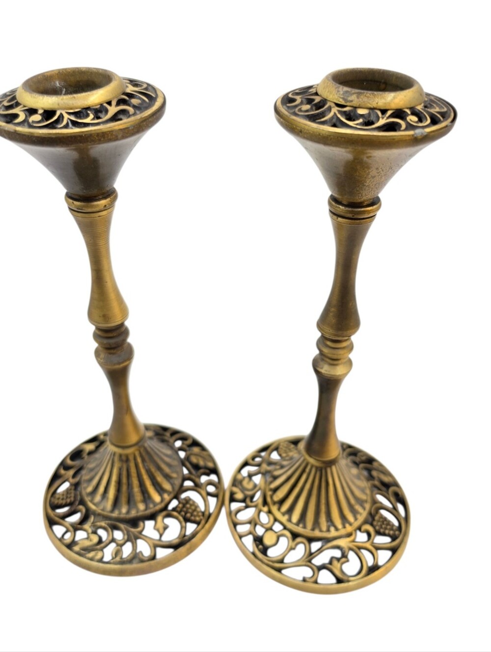 Vintage Pair Candlesticks Oppenheim Israel Shabat Sabbath Filigree